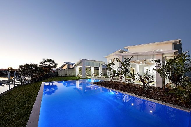 Sparkling blue pool - exterior of prize home