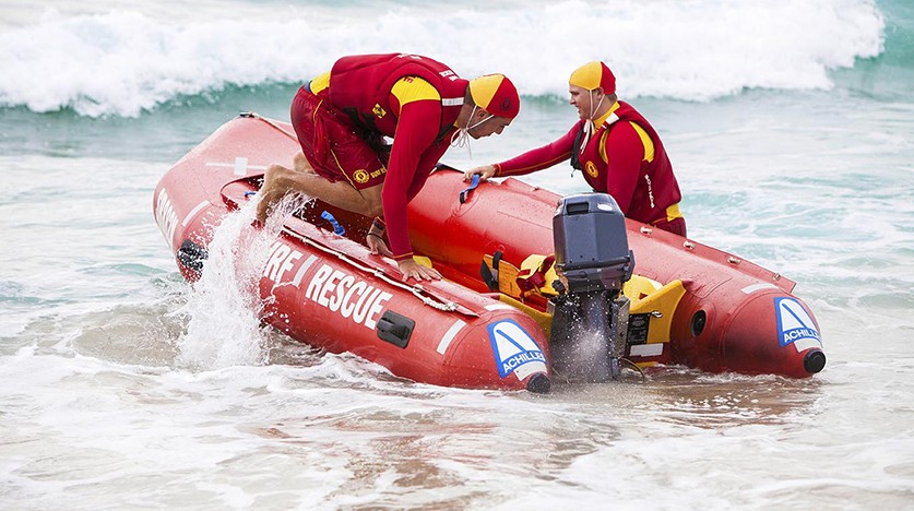 Surf Life Savers in a rescue boat.