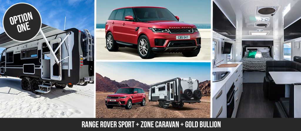 Range Rover Sport + Zone RV Full Off-Road Caravan + gold bullion.