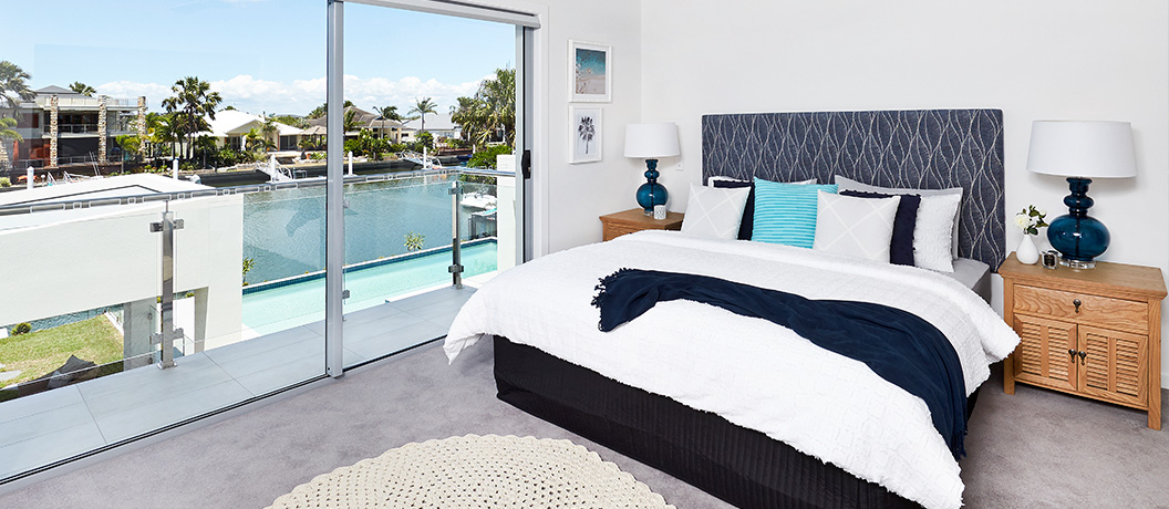 Master bedroom with water views in Bribie Island prize home
