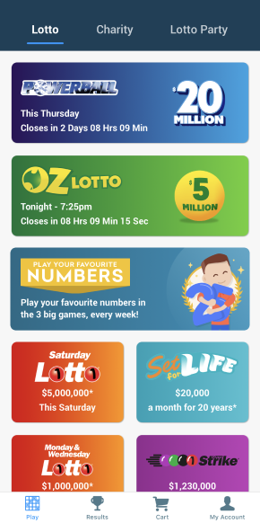 Oz Lotteries App Screen