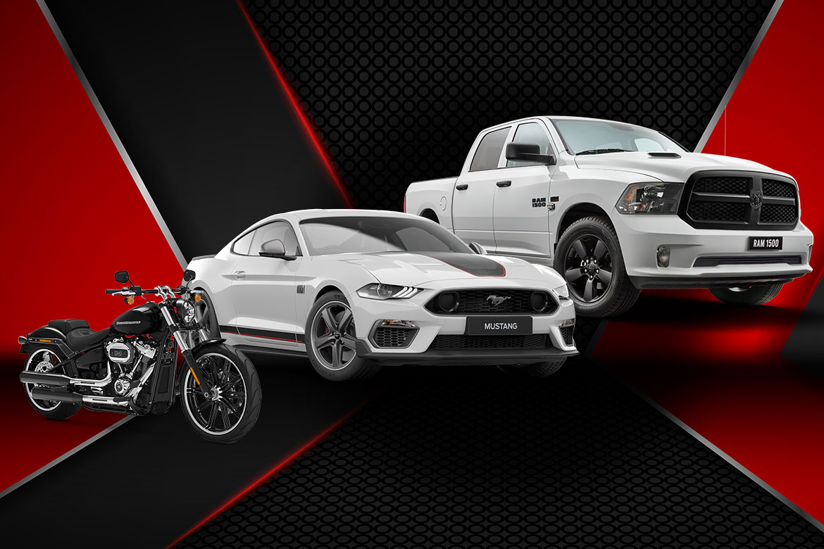 Option 1: Mustang Mach 1, RAM Crew Cab, Harley Davidson & $60K Gold